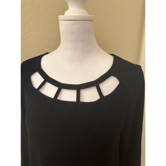 Chico's Black Lattice Scoop Neck 3/4 Sleeve Travelers Stretch Top Size 4/6 - Picture 5 of 11